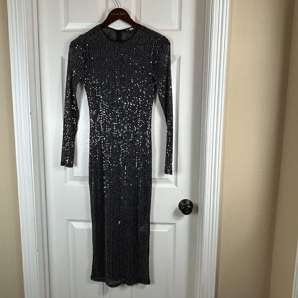 Rachel Roy Collection Women Sz S Dress Sequin Crew Neck Long Sleeves Mesh Sheer - Picture 3 of 12